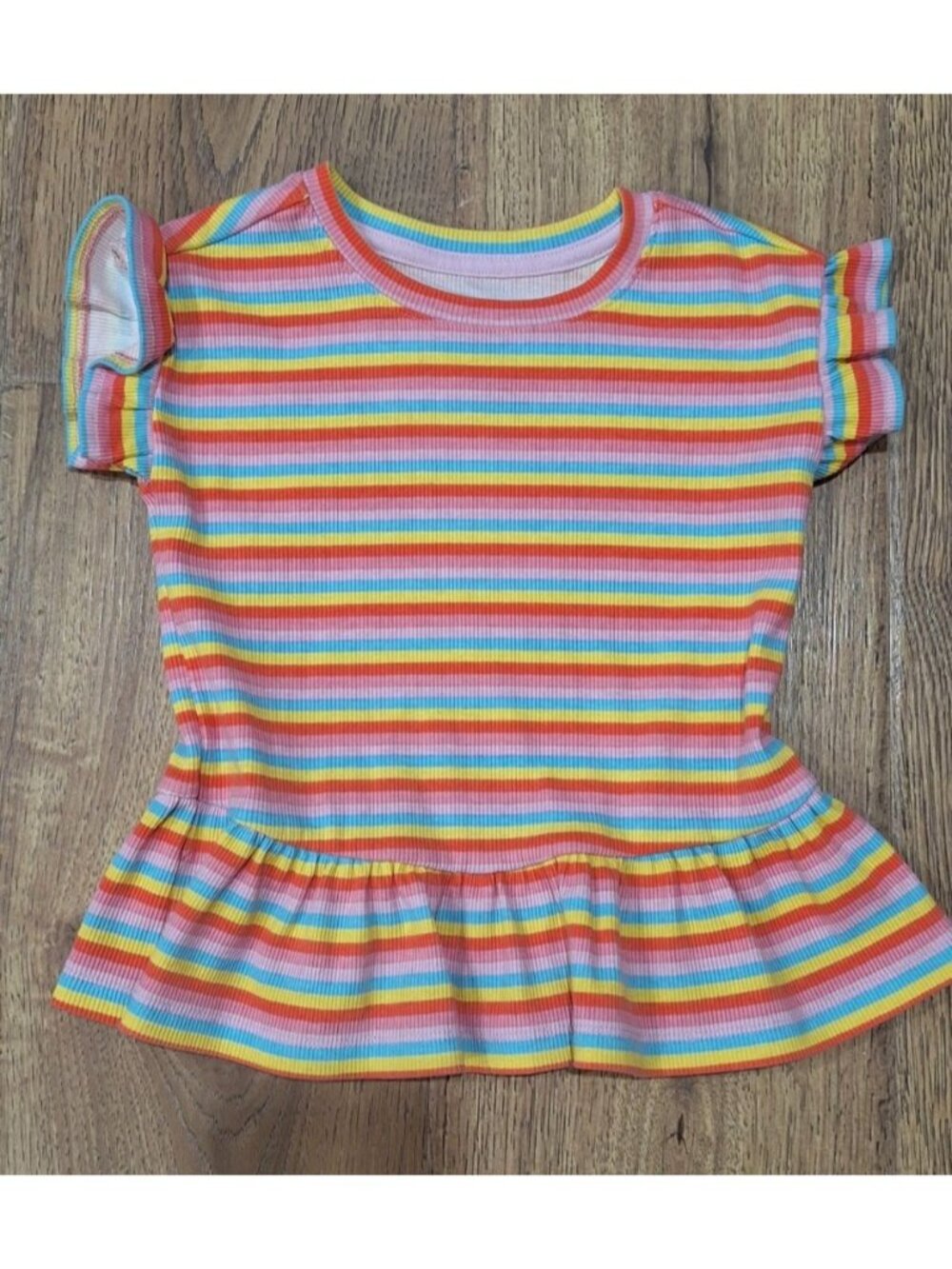 Striped Girls Peplum Top By Cat & Jack Size 4T Cotton Blend Colorful Rainbow
